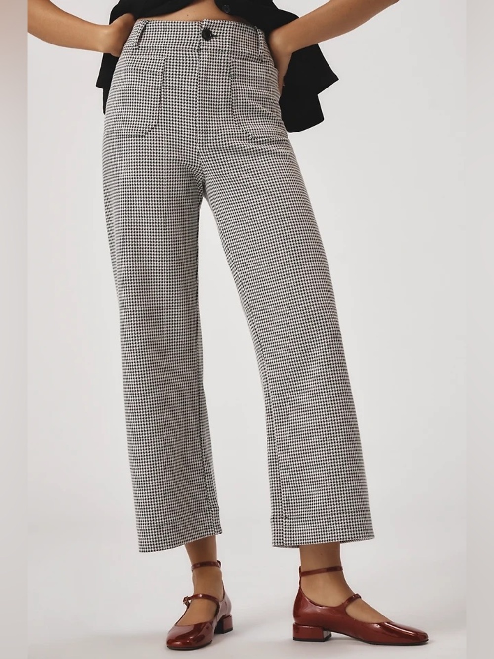 Anthropologie Maeve The Colette Houndstooth Crop Wide-Leg Pants size 25
